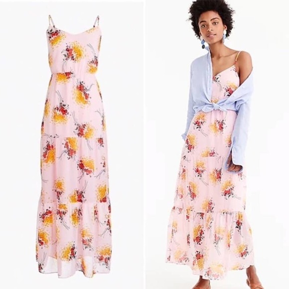 J. Crew Pink Sunburst Mercantile Tiered Bouquet Floral Maxi Short Casual Dress 2 - Picture 3 of 15